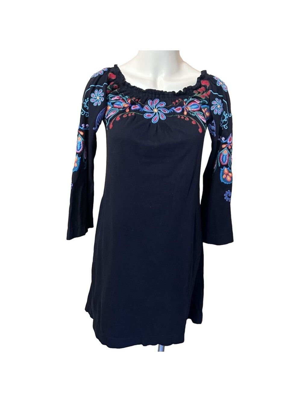 JWLA Black Embroidered Off Shoulder Cotton Dress Medium